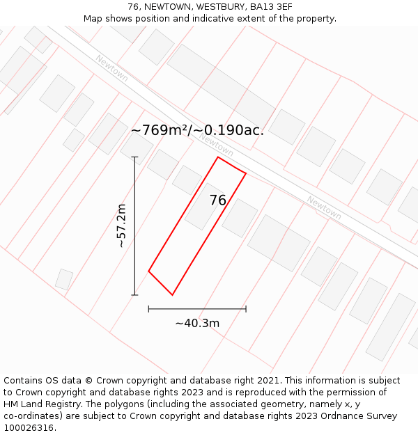 76, NEWTOWN, WESTBURY, BA13 3EF: Plot and title map