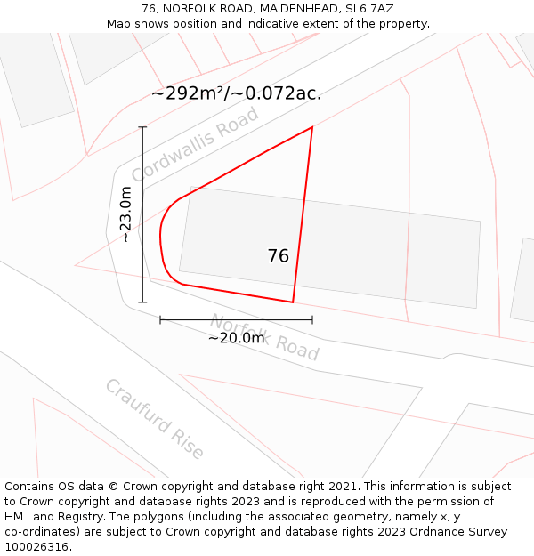 76, NORFOLK ROAD, MAIDENHEAD, SL6 7AZ: Plot and title map