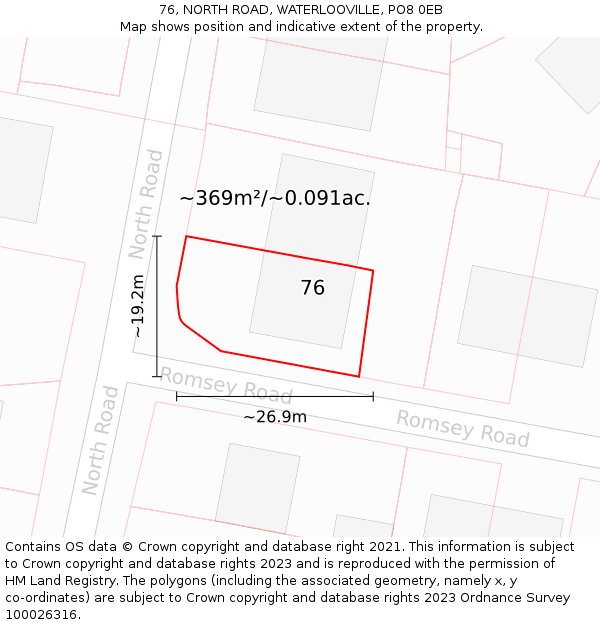 76, NORTH ROAD, WATERLOOVILLE, PO8 0EB: Plot and title map