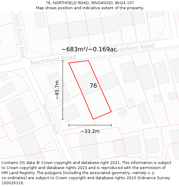 76, NORTHFIELD ROAD, RINGWOOD, BH24 1ST: Plot and title map