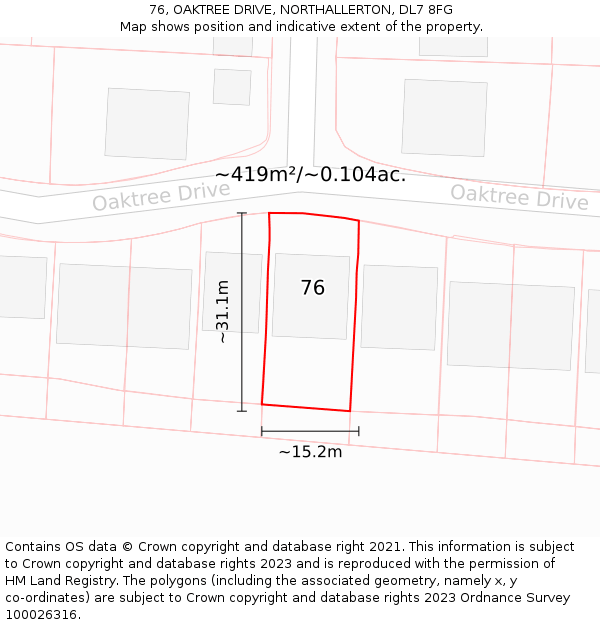76, OAKTREE DRIVE, NORTHALLERTON, DL7 8FG: Plot and title map