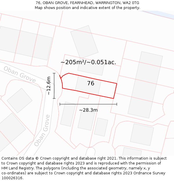 76, OBAN GROVE, FEARNHEAD, WARRINGTON, WA2 0TG: Plot and title map