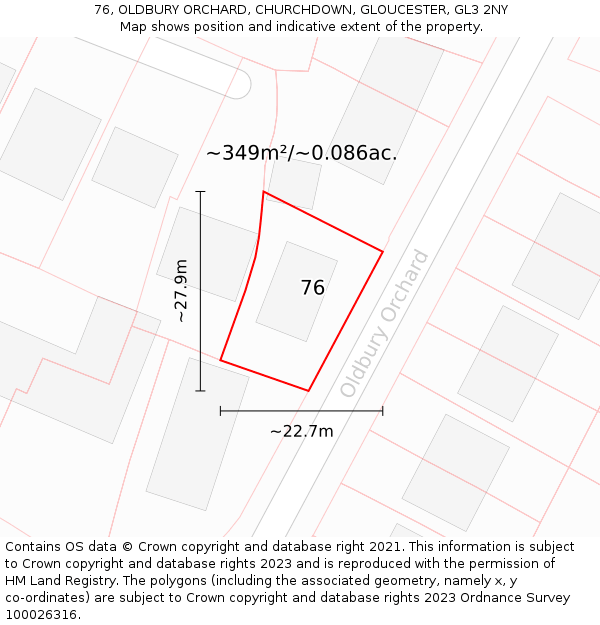 76, OLDBURY ORCHARD, CHURCHDOWN, GLOUCESTER, GL3 2NY: Plot and title map