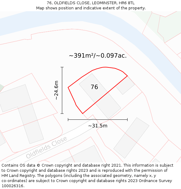 76, OLDFIELDS CLOSE, LEOMINSTER, HR6 8TL: Plot and title map