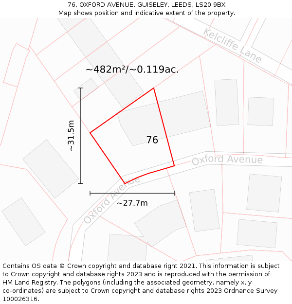 76, OXFORD AVENUE, GUISELEY, LEEDS, LS20 9BX: Plot and title map