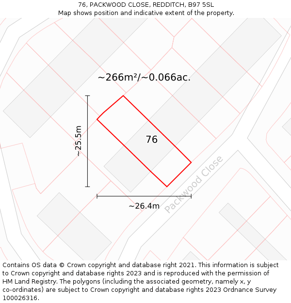 76, PACKWOOD CLOSE, REDDITCH, B97 5SL: Plot and title map