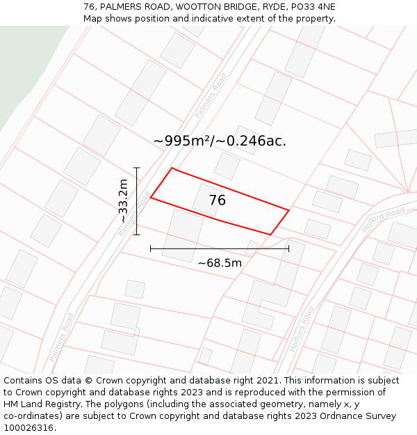 76, PALMERS ROAD, WOOTTON BRIDGE, RYDE, PO33 4NE: Plot and title map