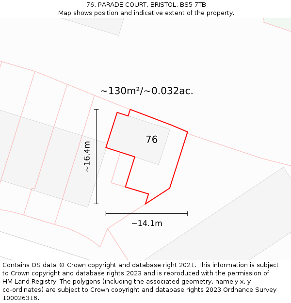 76, PARADE COURT, BRISTOL, BS5 7TB: Plot and title map