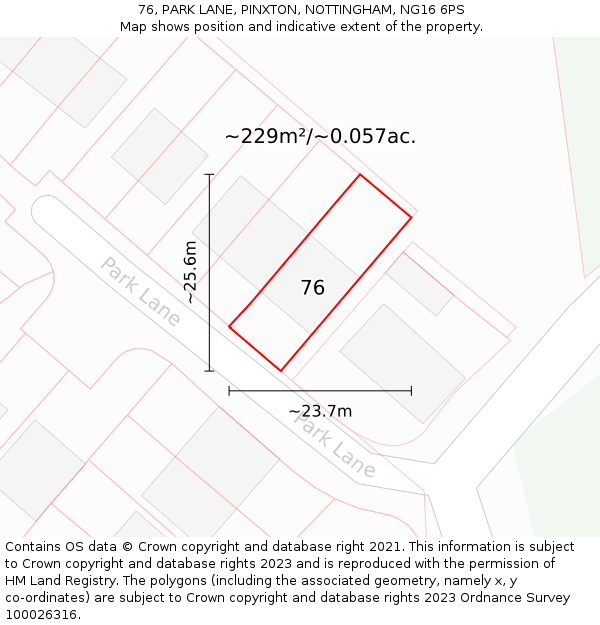 76, PARK LANE, PINXTON, NOTTINGHAM, NG16 6PS: Plot and title map