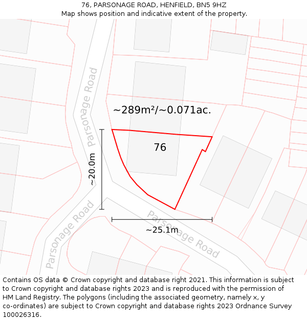 76, PARSONAGE ROAD, HENFIELD, BN5 9HZ: Plot and title map