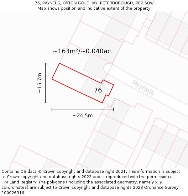 76, PAYNELS, ORTON GOLDHAY, PETERBOROUGH, PE2 5QW: Plot and title map