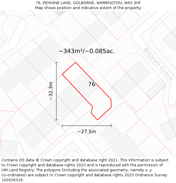 76, PENNINE LANE, GOLBORNE, WARRINGTON, WA3 3HF: Plot and title map