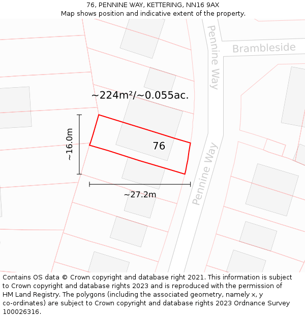 76, PENNINE WAY, KETTERING, NN16 9AX: Plot and title map