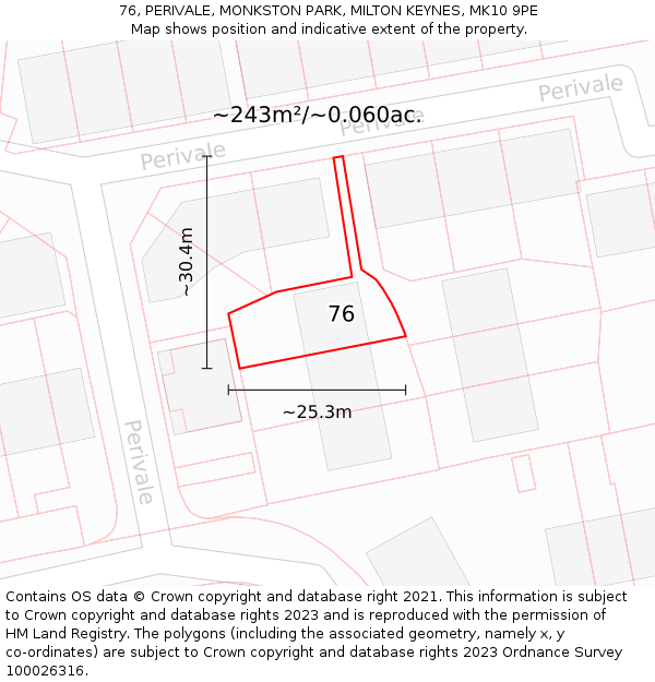 76, PERIVALE, MONKSTON PARK, MILTON KEYNES, MK10 9PE: Plot and title map