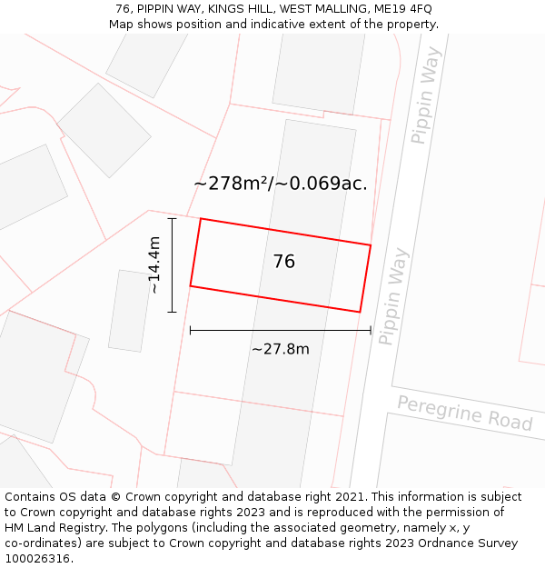 76, PIPPIN WAY, KINGS HILL, WEST MALLING, ME19 4FQ: Plot and title map