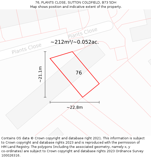 76, PLANTS CLOSE, SUTTON COLDFIELD, B73 5DH: Plot and title map