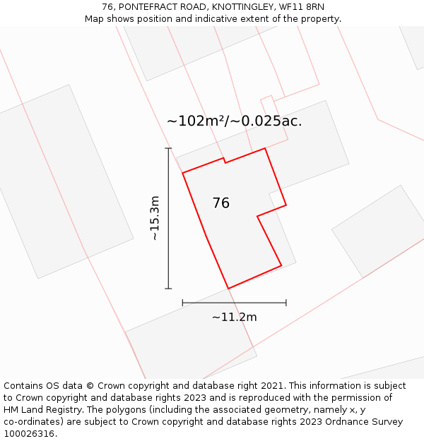 76, PONTEFRACT ROAD, KNOTTINGLEY, WF11 8RN: Plot and title map