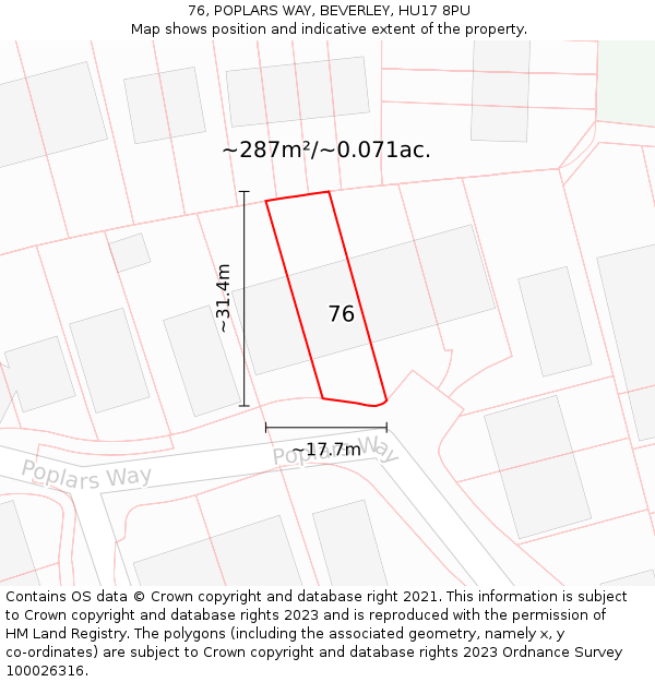 76, POPLARS WAY, BEVERLEY, HU17 8PU: Plot and title map