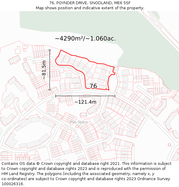 76, POYNDER DRIVE, SNODLAND, ME6 5SF: Plot and title map