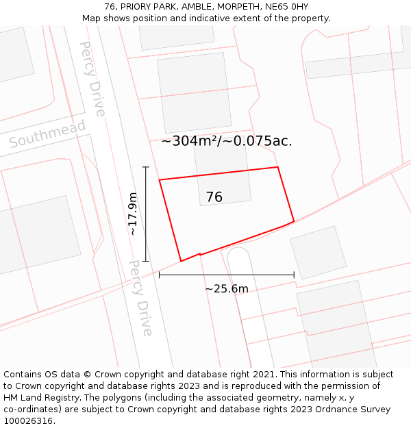 76, PRIORY PARK, AMBLE, MORPETH, NE65 0HY: Plot and title map