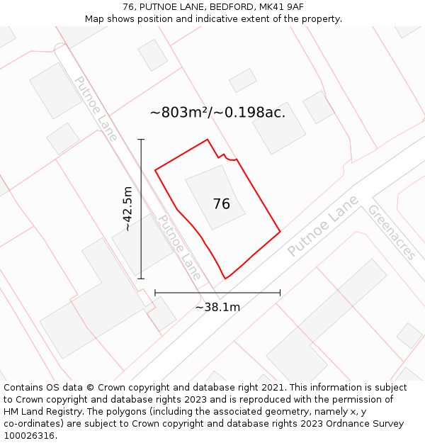 76, PUTNOE LANE, BEDFORD, MK41 9AF: Plot and title map