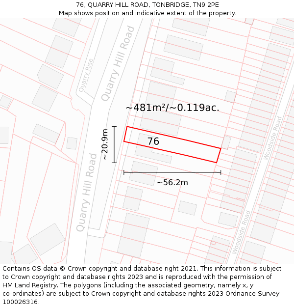 76, QUARRY HILL ROAD, TONBRIDGE, TN9 2PE: Plot and title map