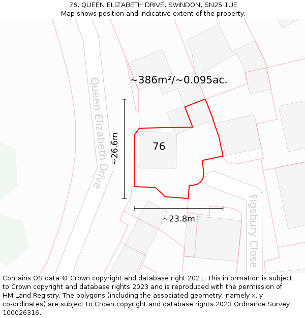 76, QUEEN ELIZABETH DRIVE, SWINDON, SN25 1UE: Plot and title map