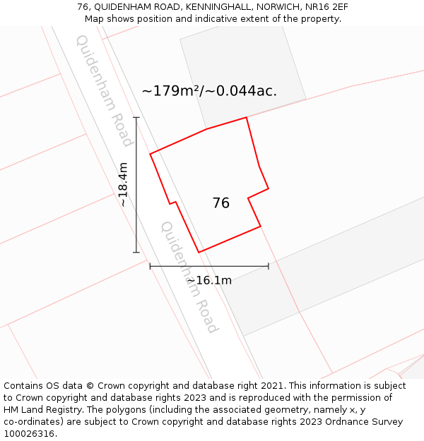 76, QUIDENHAM ROAD, KENNINGHALL, NORWICH, NR16 2EF: Plot and title map