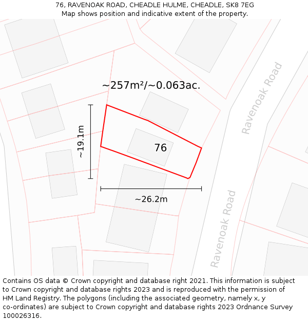 76, RAVENOAK ROAD, CHEADLE HULME, CHEADLE, SK8 7EG: Plot and title map