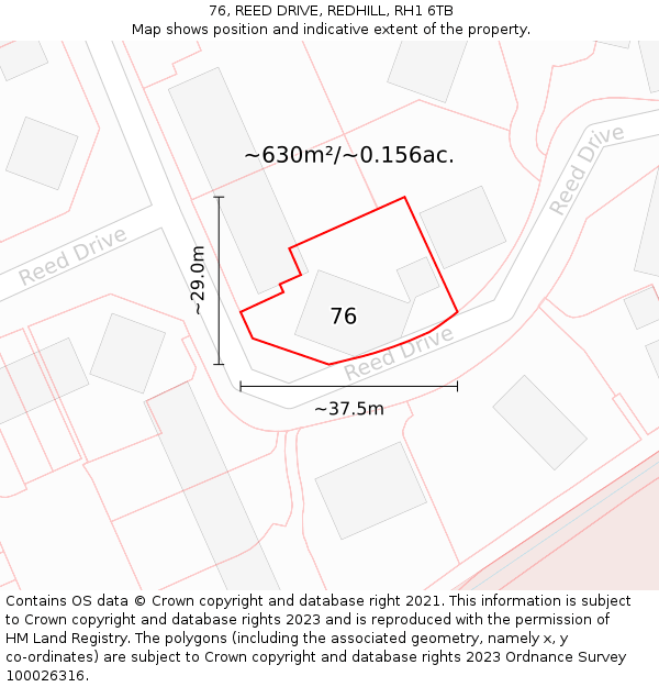 76, REED DRIVE, REDHILL, RH1 6TB: Plot and title map