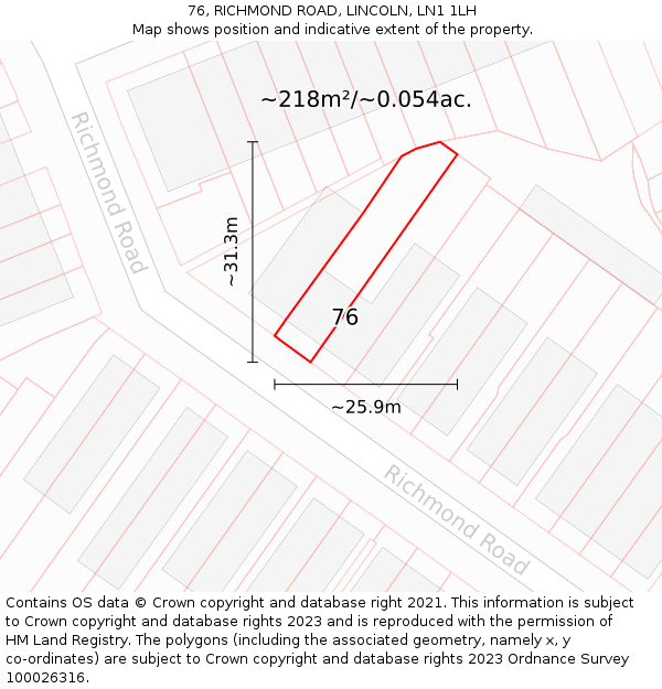 76, RICHMOND ROAD, LINCOLN, LN1 1LH: Plot and title map