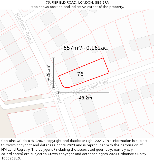 76, RIEFIELD ROAD, LONDON, SE9 2RA: Plot and title map