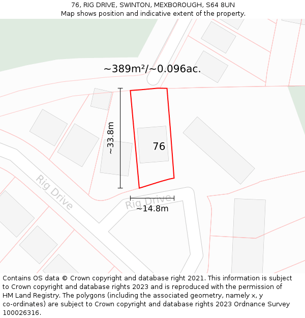 76, RIG DRIVE, SWINTON, MEXBOROUGH, S64 8UN: Plot and title map