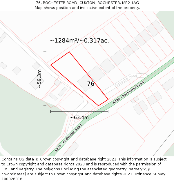76, ROCHESTER ROAD, CUXTON, ROCHESTER, ME2 1AG: Plot and title map