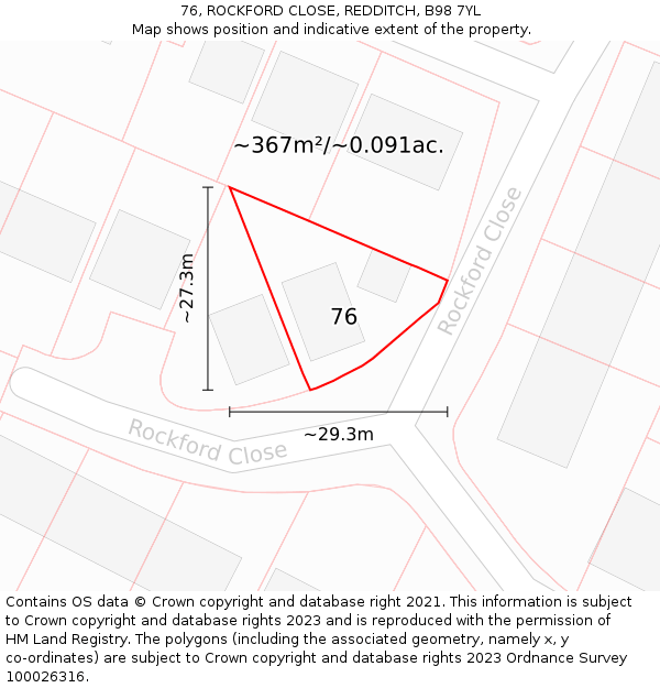 76, ROCKFORD CLOSE, REDDITCH, B98 7YL: Plot and title map