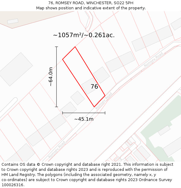 76, ROMSEY ROAD, WINCHESTER, SO22 5PH: Plot and title map