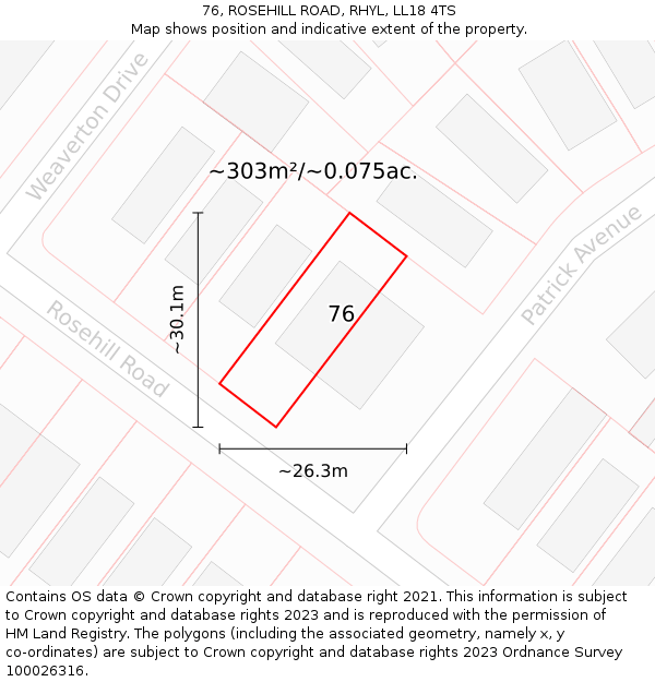 76, ROSEHILL ROAD, RHYL, LL18 4TS: Plot and title map