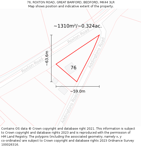 76, ROXTON ROAD, GREAT BARFORD, BEDFORD, MK44 3LR: Plot and title map