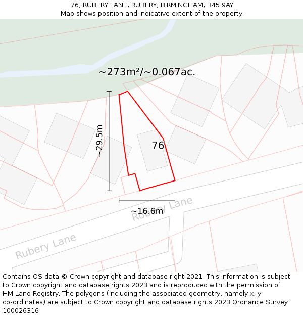 76, RUBERY LANE, RUBERY, BIRMINGHAM, B45 9AY: Plot and title map