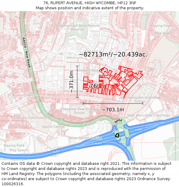 76, RUPERT AVENUE, HIGH WYCOMBE, HP12 3NF: Plot and title map