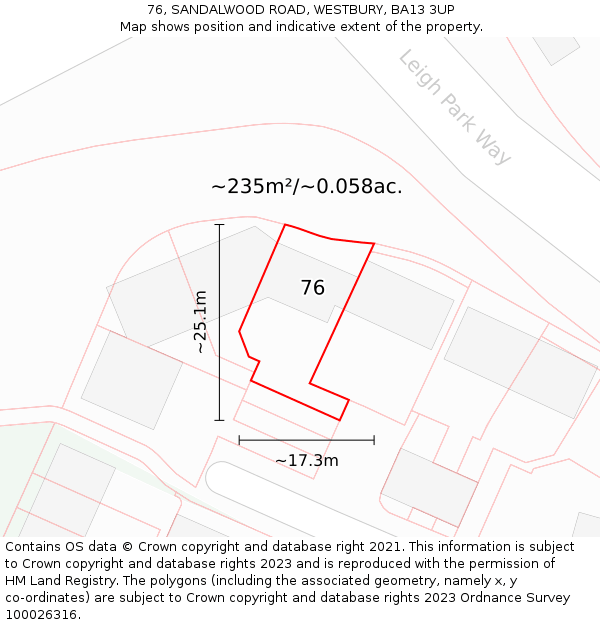 76, SANDALWOOD ROAD, WESTBURY, BA13 3UP: Plot and title map