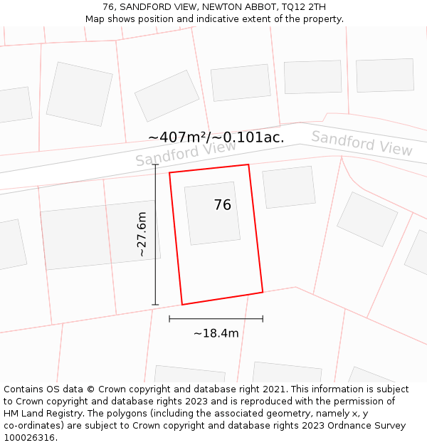 76, SANDFORD VIEW, NEWTON ABBOT, TQ12 2TH: Plot and title map