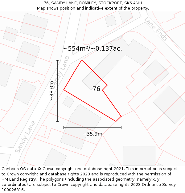 76, SANDY LANE, ROMILEY, STOCKPORT, SK6 4NH: Plot and title map