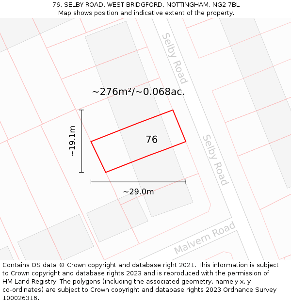 76, SELBY ROAD, WEST BRIDGFORD, NOTTINGHAM, NG2 7BL: Plot and title map