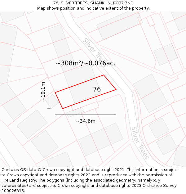 76, SILVER TREES, SHANKLIN, PO37 7ND: Plot and title map