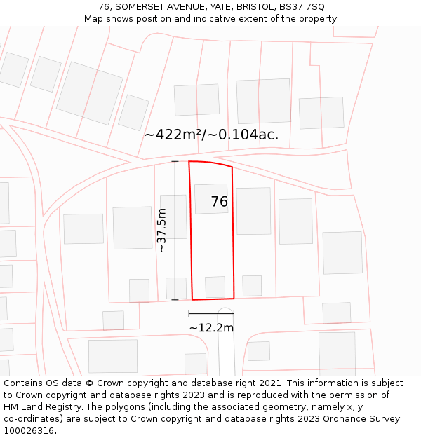 76, SOMERSET AVENUE, YATE, BRISTOL, BS37 7SQ: Plot and title map