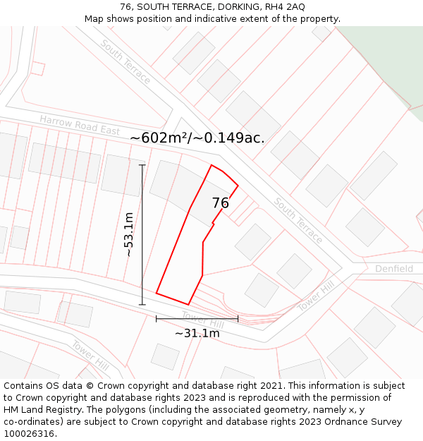 76, SOUTH TERRACE, DORKING, RH4 2AQ: Plot and title map