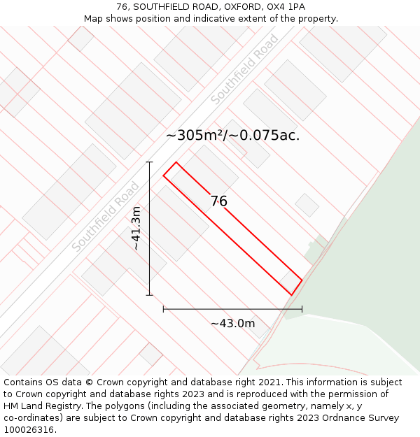 76, SOUTHFIELD ROAD, OXFORD, OX4 1PA: Plot and title map