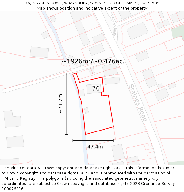 76, STAINES ROAD, WRAYSBURY, STAINES-UPON-THAMES, TW19 5BS: Plot and title map