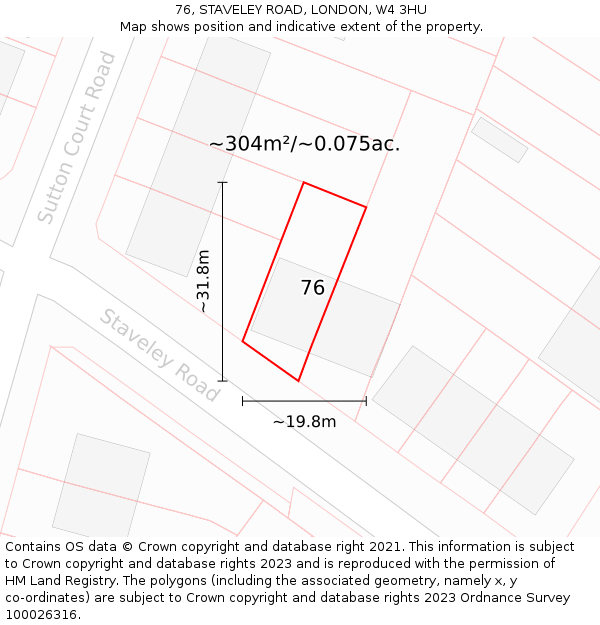 76, STAVELEY ROAD, LONDON, W4 3HU: Plot and title map